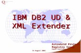 IBM DB2 UD & XML Extender IBM DB2 UD & XML Extender AstroGrid Project Registry Group Pedro Contreras 14 August 2003.