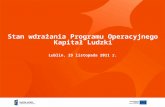Stan wdrażania Programu Operacyjnego Kapitał Ludzki  Lublin, 29 listopada 2011 r.