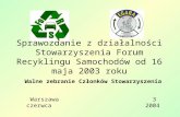 Sprawozdanie z działalności Stowarzyszenia Forum Recyklingu Samochodów od 16 maja 2003 roku