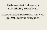 Zachowanie i frekwencja  Rok  szkolny 2010/2011 ZESPÓŁ SZKÓŁ ZAWODOWYCH Nr 1