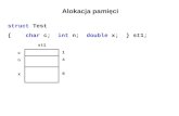 Alokacja pamięci struct  Test { char  c;   int  n;   double  x;  } st1;