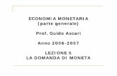 ECONOMIA MONETARIA (parte generale) Prof. Guido …economia.unipv.it/pagp/pagine_personali/gascari/lezione_5.pdf · Teoria Friedman Micro Baumol-Tobin Definizione empirica di domanda