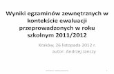 Wyniki egzaminów zewnętrznych w kontekście ewaluacjibiuletyn.kuratorium.krakow.pl/pliki/2012/d2012120733.pdf · •Mocne strony kształcenia ... egzaminie zawodowym, niżej niż
