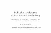 Polityka społeczna, wykład 3 - Instytut Polityki …rszarf.ips.uw.edu.pl/psiks/ps/wyklad03.pdfwprowadzaniem gospodarki rynkowej • Większa świadomość praw konsumenta • Większa