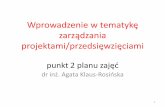 Wprowadzenie w tematykę zarządzania projektami ...ksz.pwr.edu.pl/wp-content/uploads/agakla1283/pdf/Planowanie... · ZARZĄDZANIE PROJEKTAMI „Zarządzanie projektem jest procesem,