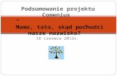 Podsumowanie projektu Comenius pt.”Mamo, tato, skąd … · PPT file · Web view2018-10-04 · Podsumowanie projektu Comenius ”Mamo, tato, skąd pochodzi nasze nazwisko?” 18