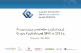 Prezentacja wyników działalności Grupy Kapitałowej GPW w 2011 r. · 2016-12-12 · Rekordowy rok w historii GPW 2 Ponad 250 mld zł obrotów sesyjnych akcjami w 2011 r. (wzrost
