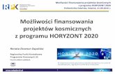 projektów kosmicznych z programu HORYZONT 2020 · Gdańsk Regionalny Punkt Kontaktowy ds. Programów Ramowych UE funkcjonuje od 1999. roku . przy Politechnice Gdańskiej Od 2007