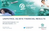UNIPETROL FINANCIAL RESULTS 3Q 2016 · 4 3Q16 Financial results -4.2 3Q16 1.6 2Q16 3.1 3Q15 5.8 Refining model margin (USD/bbl) 942 877 841-11% 3Q15 2Q16 3Q16 Petrochemical model
