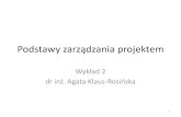Podstawy zarządzania projektemksz.pwr.edu.pl/wp-content/uploads/agakla1283/pdf/PZP_W2.pdf · Podstawy zarządzania projektem Wykład 2 dr inż. Agata Klaus-Rosińska 1 . Etapy/fazy