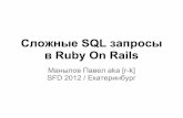 в Ruby On Rails Сложные SQL запросыkomar.in/files/1.Manylov_P.-ROR-SQL.pdf · Короткий обзор Rails - MVC фреймворк ActiveRecord - ORM библиотека