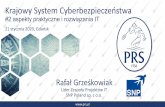 Krajowy System yberbezpieczeństwa Krajowy System yberbezpieczeństwa #2 aspekty praktyczne i rozwiązania IT 21 stycznia 2020, Gdańsk Lider Zespołu Projektów IT SNP Poland sp.