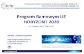 Program Ramowym UE HORYZONT 2020 · 2015-11-09 · Program Ramowym UE HORYZONT 2020 – nowe możliwości Renata Downar-Zapolska 1 Finansowanie badań i innowacji w PR UE Horyzont