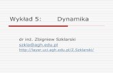 Wykład 5: Dynamikalayer.uci.agh.edu.pl/Z.Szklarski/5-Dynamika-18.pdfDynamika układów o zmiennej masie Ruch pod wpływem stałej siły F pojazdu o rosnącej masie. (m 0 - masa początkowa)