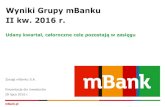 Wyniki Grupy mBanku II kw. 2016 r.€¦ · 2,27% 1,68% Grupa rówieśnicza-0,59 p.p. 271,4 148,2 Grupa rówieśnicza +83% +58% 270,5 170,7 Grupa rówieśnicza dla kart debetowych