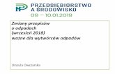 Zmiany przepisów o odpadach (wrzesień 2018) …prozon.org.pl/files/File/KONFERENCJA/2019/...(wrzesień 2018) ważne dla wytwórców odpadów Urszula Owczarska ustawa z 14.12.2012