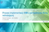 Proces implementacji BIM z perspektywy firmy wdrażającej · Wdrożenie BIM w firmie (dział planowania budowy) I etap: Szkolenia z obsługi programu Revit / Navisworks II etap: