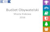 Budżet Obywatelski - dzielnica18.krakow.pl · Budżet Obywatelski Miasta Krakowa 2016 . ZREALIZOWANO UDŻET OBYWATELSKI 2014 NIE ZREALIZOWANO 12 (85.71%) 2 162 729,00 zł PROJEKTY