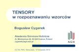 TENSORY w rozpoznawaniu wzorcó · Short introduction to the tensor mathematics. Tensor decompositions as a way of multi-dimensional data analysis. ... (a valence) of a tensor Bishop